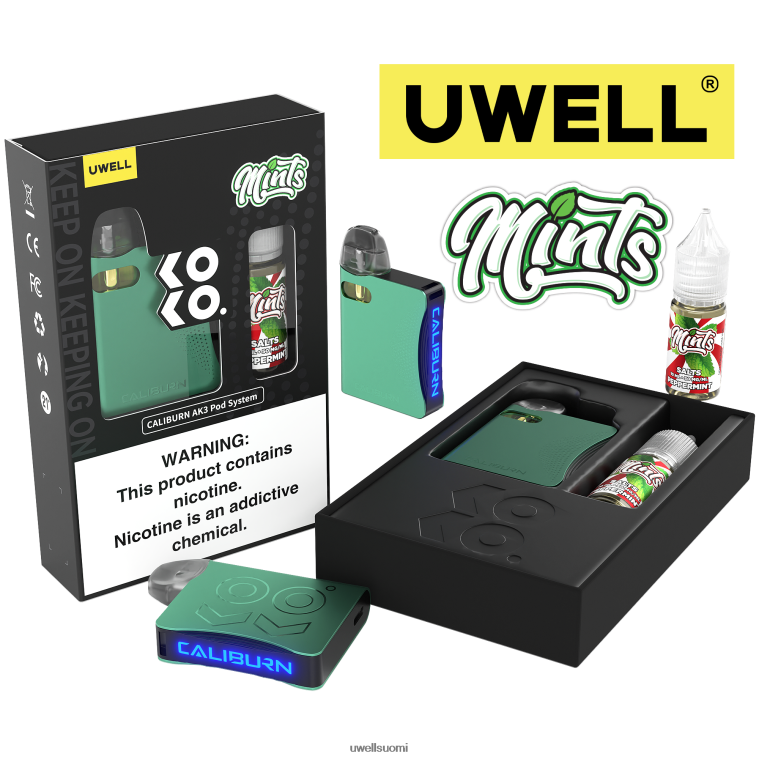 UWELL CALIBURN AK3 sarja + a3s 08 ohm palot (x 2) + isän höyry 10 ml suolaa 50 mg 08ZDH247 crl harmaa/flv sininen vadelma persikka UWELL vape price
