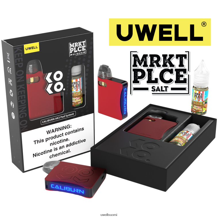 UWELL CALIBURN AK3 sarja + a3s 08 ohm palot (x 2) + isän höyry 10 ml suolaa 50 mg 08ZDH247 crl harmaa/flv sininen vadelma persikka UWELL vape price