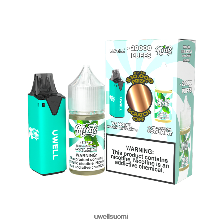 UWELL V6 kertakäyttöinen laite + isän höyry 30ml mehua - kollab nippu 08ZDH210 clr syaani/flv viileä minttu 50mg UWELL disposable review