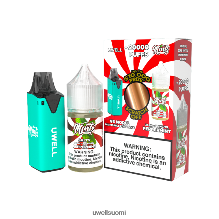 UWELL V6 kertakäyttöinen laite + isän höyry 30ml mehua - kollab nippu 08ZDH211 clr syaani/flv piparminttu 50 mg UWELL suomi